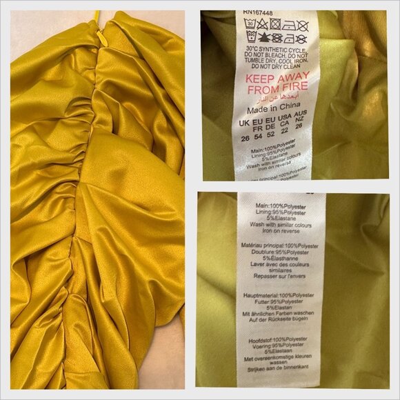 PrettyLittleThing Chartreuse Contrsucted Satin Ruched Drape Bodycon Skirt US 22 - Picture 9 of 12